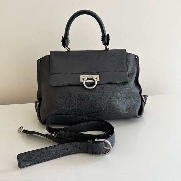 Salvatore Ferragamo Sofia Shoulder Bag Dark Gray Pebble Calfskin - Picture 4 of 16